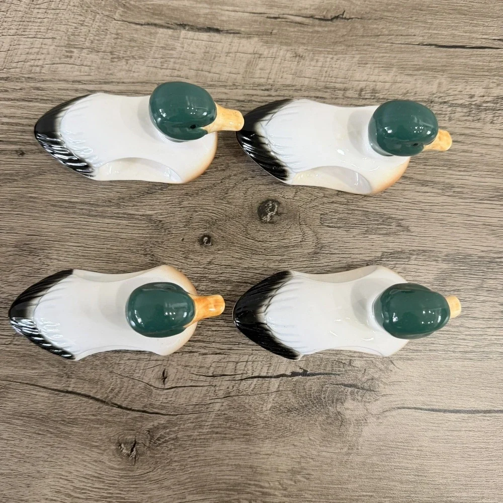 Set Of 4 Mallard Duck Napkin Rings Porcelain Dining Decor Vintage Hunting